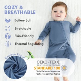 HAPIU Unisex Rayon Made from Bamboo Baby Rompers with Cuffs, 2 Way Zipper YKK, Footless Pajamas Jumpsuit, 4 Pack, Moonlight Blue & Dark Forest Green & Dark Grey & Light Heather Grey, 12-18 Months