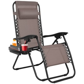 FDW Zero Gravity Chair Patio Chairs Lounge Patio Chaise 1 Pack Adjustable Reliners for Pool Yard with Cup Holder (Brown)