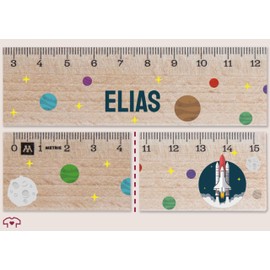 Wooden Space Ruler 15 cm Rocket Rulers Planets Gift School Gifts School Child Gift Space Shuttle I - 15 cm - Wood - for School Astroaut Wooden Ruler First Day of School