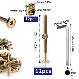 SWTYExt 12pcs Furniture Screws M6x70 mm Include Bed Bolts 70 mm Barrel Nuts M6 with Hex Key Furniture Bolts Zinc Plated Screws M6 Hex Socket Head Bed Screws and Bolts for Beds Cots Chairs