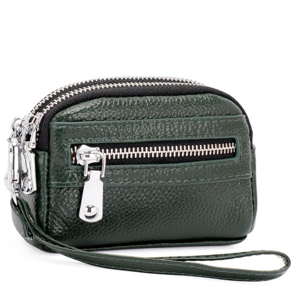 ALLITIC Women Coin Purse Genuine Leather Small Triple Zipper Coin
