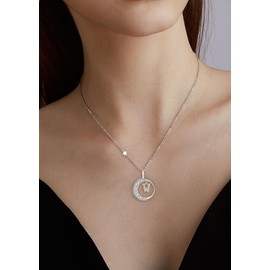 LOCIBLO Moon and Star Initial Necklaces for Women 925 Sterling Silver Letter W Pendant Cubic Zirconia Necklace Simulated Diamonds Jewellery for Her, Adjustable Chain 16"+2"
