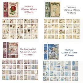 160 PCS Scrapbook Paper Packs for Journaling Supplies, Vintage Scrapbook Paper for Junk Journal Bullet, Scrapbooking Materials for Journals Planners,Aesthetic Craft Paper for Cottagecore Collage Album