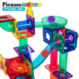 PicassoTiles 4 piezas de mármoles para azulejos de bloques magnéticos, pista de carreras de mármol, bloques de azulejos de construcción, pista de carreras, laberinto de construcción, juguetes creativos para niñas y niños de 3 años en adelante, kit de apr