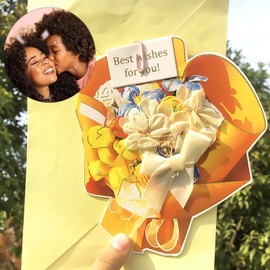 Yellow Dried Flower Bouquet Greeting Card, Bouquet 3D Popup Thanksgiving Cards Pop up Card, Family Gifts Birthday Card for Women Girls with Envelope, Valentine Day, Anniversary, Thank You Card