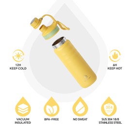 IDEUS Vacuum Insulated Water Bottle, Stainless Steel Double Wall Flask Metal Sports Canteen with Leak-Proof Screw Cap (24oz (710ml), Bright Yellow)
