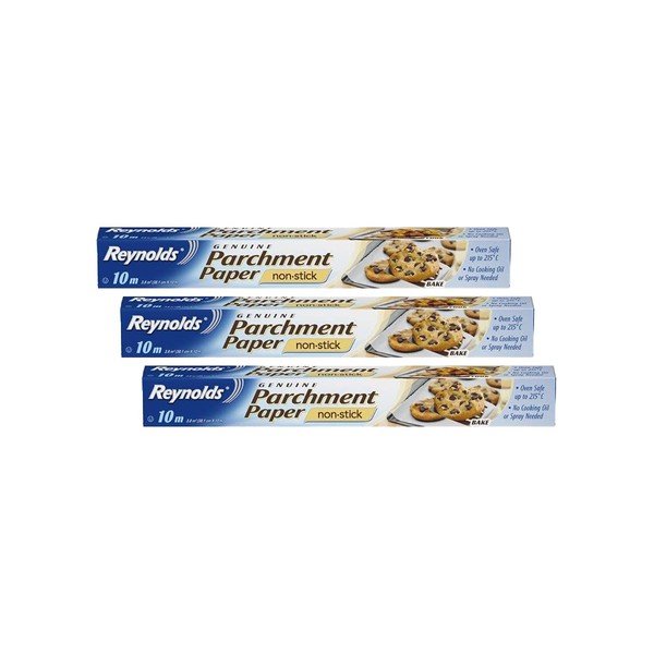 Reynolds Kitchens Parchment Paper | Non-Stick Baking Paper | Oven Safe to 215c | Pack of 3 Rolls, 381mm x 10m