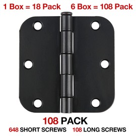 108 Pack Black Door Hardware for Doors Hinges for Doors Interior Black Door Hinges 3.5 inch Rounded 5/8" Black Matte Door Hinges Black Hinge Heavy Duty Steel Regular Hinges Home Door Accessories