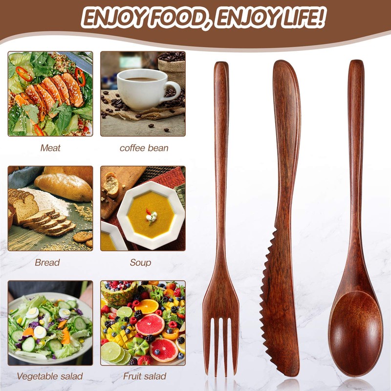 Geiserailie 12 Pcs Wooden Utensils for Eating Wooden Spoon Fork