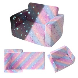 fond + found Kids Sofa, Glow in The Dark Toddler Chairs Children's 2 in 1 Convertible Sofa to Lounger - Extra Soft Flip Open Chair & Sleeper, Toddler Couch Chair, Sofa Bed for Boys Girls