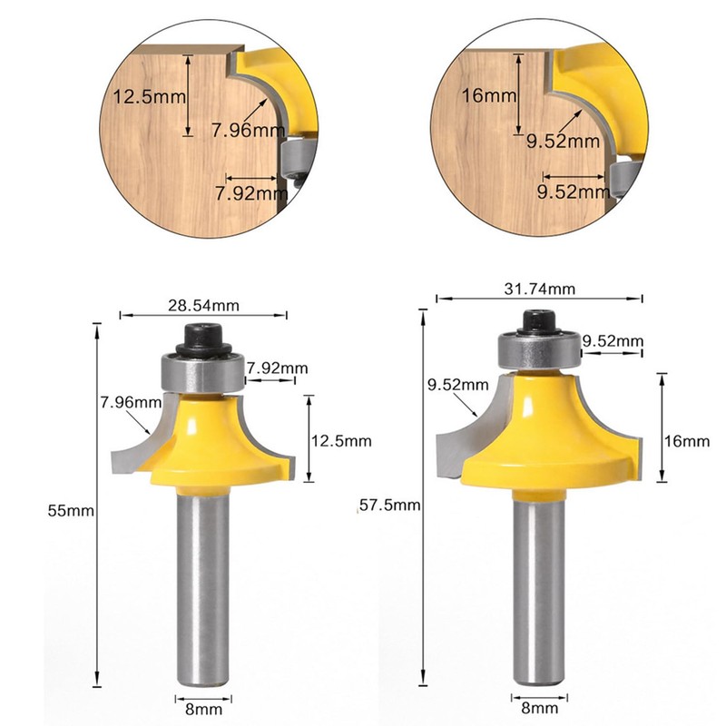 Bestgle 5Pcs 8mm Shank Round Over Edging Router Bits Woodworking