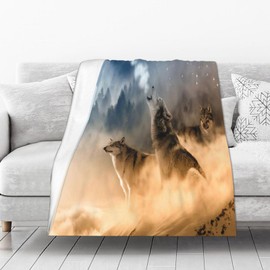 NPCEED Blanket 150 x 200 cm with Wolf Motif, 3D Wolf Blanket, Cuddly Blanket, Sofa Throw Blanket, Flannel Fluffy Blanket, Wolf Pattern Blanket (130 x 150 cm, A)