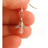 Tiny Angel Pierced Dangle Earrings with AB Crystal Beads Silvertone