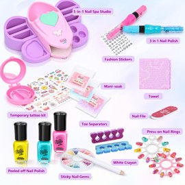 Kids Nail Polish Set for Girls 7-12, Nail Art Kit Storage Desk with Nail Dryer, Hand Massage Spa Kit, Kid Manicure Salon Studio Girl Stuff Birthday Gift Girl Ages 6 7 8 9 10 11 12