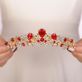 JWICOS Wedding Tiara for Women and Brides, Princess Crowns and Tiaras for Bride Rhinestone Birthday Crown Headband Crystal Costume Party Prom Tiara Hair Accessories (Red)