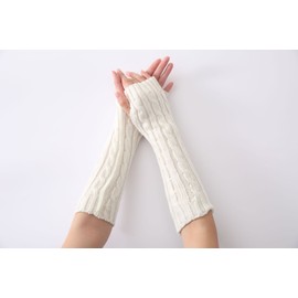 VUCDXOP Winter Knitted Gloves for Women, Fingerless Arm Warmers, Fine Knit, Long Hand Warmers, Warm Knitted Gloves, Plus Warmers, Hand Warmers, Arm Warmers for Women, White