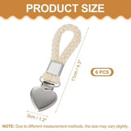 sourcing map 6 Pcs Tea Towel Clips with Cotton Loop for Hanging, 4.3 Inch Metal Towel Hooks Multipurpose Cloth Hangers for Home Kitchen Bathroom, Beige(Heart)