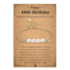 40th Birthday Gifts for Grandma Mom Pearl Bracelets for Women Wife Birthday Gift from Husband 40 Yrs Old Birthday Gifts for Sister Happy Birthday Bracelet for Friend Inspirational Gifts for Women