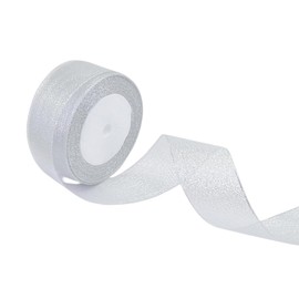 BEAUTOPE 1.5 inch 25 Yards Silver Metallic Glitter Ribbon Gift Wrap Ribbon for Gift Wrapping Bouquet Crafts Christmas Wedding Party Decoration