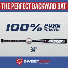 SweetSpot Senior 34 | Plastic Bat and Ball Combo Set | 34” Length | Backyard Baseball Set for Youth, Kids, Teens, and Adults