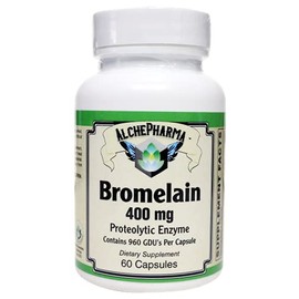 AlchePharma Bromelain 400 mg 2400 GDU per Gram, Providing 960 GDU per Capsule [ Ananas comosus ]