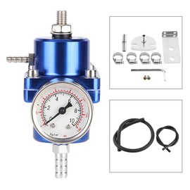 Fuel Pressure Regulator, Fydun Aluminum Alloy Universal FPR Fuel Pressure Regulator with Gauge Hose 0-140psi Gauge Hose Kit Adjustable (Blue)