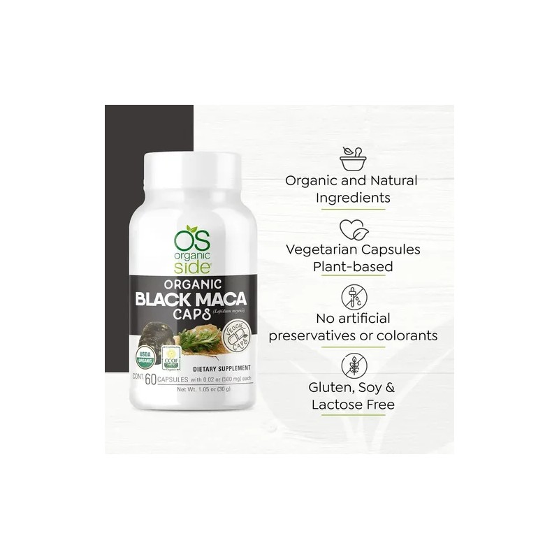 Organic Side Maca Negra Orgánica 500mg 60 Caps Sfn