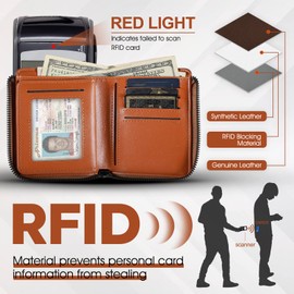 Sevitini Men's Leather Wallet, Genuine Leather Wallet with RFID Protection, Men's Small 13 Compartments, Portrait Format Wallet with Coin Compartment, light brown, Casual