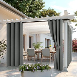 MIULEE Outdoor Curtain, 2 Pieces, Outdoor Curtains, Weatherproof with Eyelets, Opaque Sun Protection, Waterproof Outdoor Curtain for Garden, Patio, Gazebo, Porch, Balcony, W 132 x H 275 cm, Grey