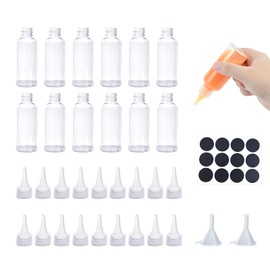 12Pcs Clear Squeeze Condiment Bottles, Mini Sauce Bottles Dispenser, Liquid Dispensing Bottles with Funnel Label, Reusable Squeezy Bottles with Nozzles, Small Squeeze Bottle for Lotion Oil Crafts