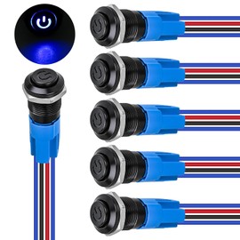 Nilight 12mm Latching Push Button Switch 6pcs LED Blue Waterproof Small Round Power Button Switches with Pre-Wiring Socket for Car Truck Boat Marine RV Vehicle
