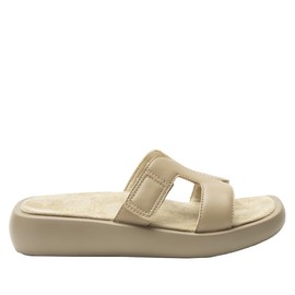 Alegria Women Portia Beige Leather Square Toe Sandal Slide 6-6.5 M US