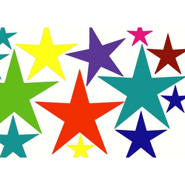 Variety Star Wall Vinyl Sticker Decal 16 pc 2in to 8in Peel-n-Stick by Wall Décor Plus More - Custom Color