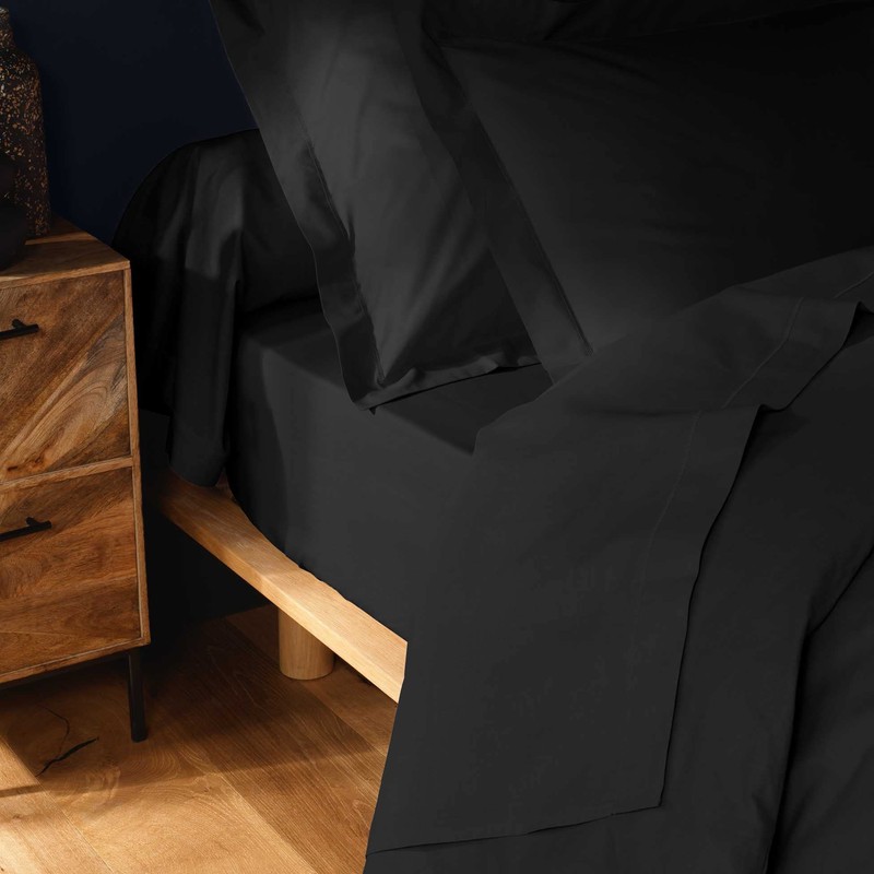 douceur d'intérieur, Fitted Sheet (160 x 200 cm) Lina Black,