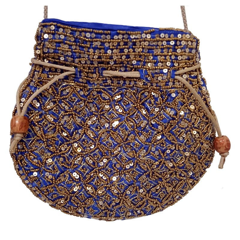 Purpledip Bolsa Potli (bolso con cordón): bordado de lentejuelas de
