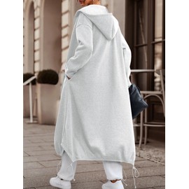 Ebifin Women's Oversized Full Zip Sweatshirts Drop Shoulder Hoodies Drawstring Long Jackets With Pockets Grey