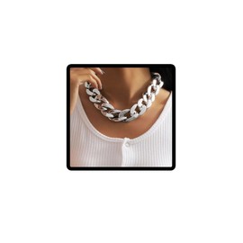 Clataly Punk Style Thick Chain Necklace Cuban Link Chain Chunky Chain Hip-Hop Choker Necklaces Jewelry for Women (Silver)