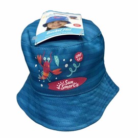 Sun Smart Teal Blue Child LOBSTER Theme Bucket Hat Protects Face & Ears UPF 50+