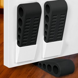 4 Pack Door Stops for Bottom of Door, Rubber Door Stopper Wedge with Holder, Door Holder to Keep Door Open, Doorstop Wall Protector for Home & Office & School, Black