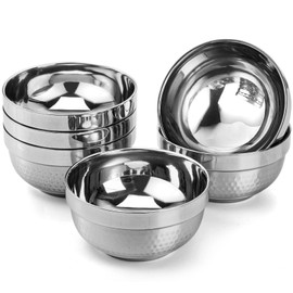ZENFUN 6 Pack Stainless Steel Bowls, 17 Oz Double-Walled Insulated Bowls, Deep Round Soup Bowls Metal Snack Bowls, Anti-Slip Bowls for Rice, Fruit, Salad, Ice Cream, Multipurpose