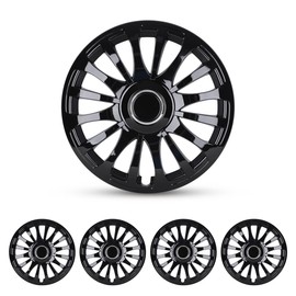 WOLFSTORM 4-Pack 15" Hubcaps, 15 inch Universal Wheel Rim Cover Replacement, R15 Snap On Wheel Cover Kit, Hubcap Accessories - Black Lacquer