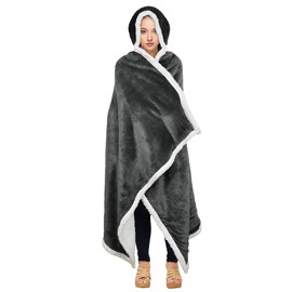 Tirrinia Sherpa Hooded Blanket Wearable Cuddle Throw Warm Cozy Sherpa Lining 47’x73’/ Sherpa Throw Blanket/