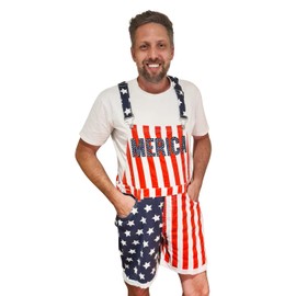 HandinHandCreations USA Overalls Rompers Merica Red White Blue Design All American Look - Quality Build (X-Large)
