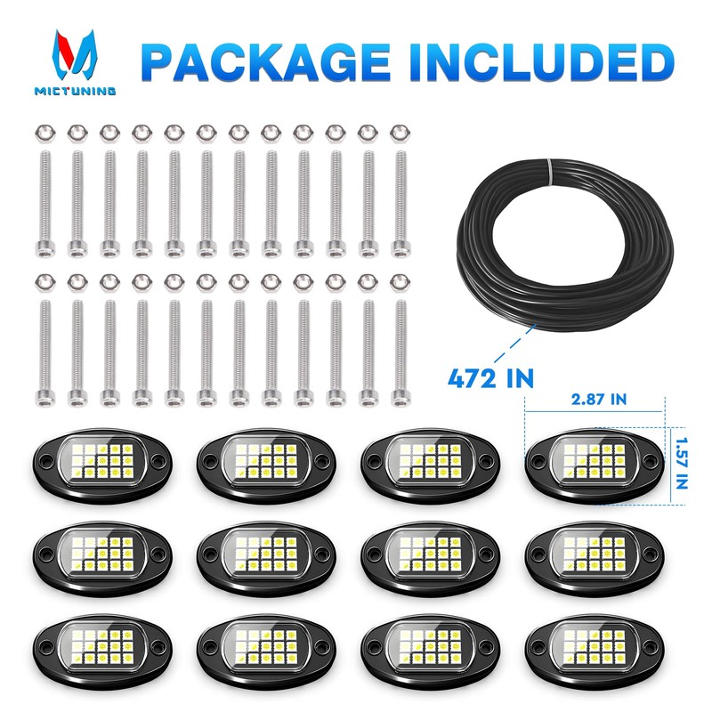 MICTUNING 2025 Upgraded White Rock Lights Super Bright Underglow Lighting