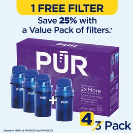 PUR Water Pitcher & Dispenser Replacement Filter 4-Pack, Genuine PUR Filter, 2-in-1 Powerful Filtration and Faster Filtration, 8-Month Value, Blue (PPF900Z4)
