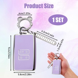 Batheidon Car Key Case for Renault Arkana Clio Koleos Megane Duster Kadjar Talisman Captur Espace, 4 Buttons Key Cover with Key Fob, Purple, Compatible with Renault Models from 2016