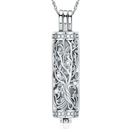shajwo Cremation Cylinder Urn Ashes Necklace for Women Men Tree of Life Vial Cremation Glass Pendant Loved One Memorial Jewelry,Silver
