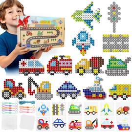 10 mm Large Ironing Beads Set, 15 Colours, 1250 Pieces, XL Ironing Beads with Pegboard, 12 Traffic Patterns, 8 Lanyards and 5 Ironing Paper, Creative Bead Set DIY Crafts for Children from 3 Years