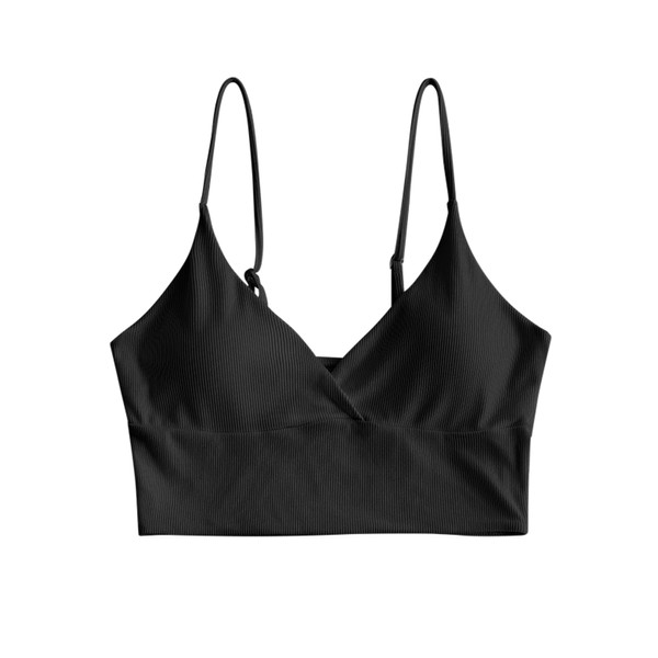 ZAFUL Women's V Neck Tankini Top Ribbed Adjustable Spaghetti Straps