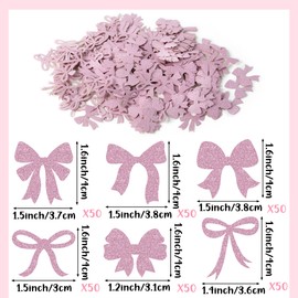 BeYumi Pink Bows Table Confetti - 300Pcs Coquette Pink Bows Table Confetti Decorations Glitter Girl Bow Theme Paper Confetti Decor for Birthday Bridal Baby Shower Wedding Bachelorette Party Supplies